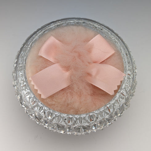 1929年 英国ヴィンテージ カットガラス ミラー付きパウダージャー 純銀蓋 Harrison & Hipwood